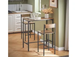 SoBuy Essgruppe Bartisch Set Esstisch mit 2 Stühlen Braun-Schwarz OGT03-XL