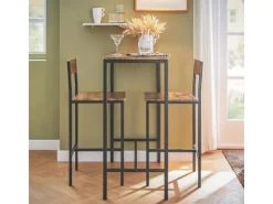 SoBuy Essgruppe Bartisch Set Esstisch mit 2 Stühlen Braun-Schwarz OGT03-XL