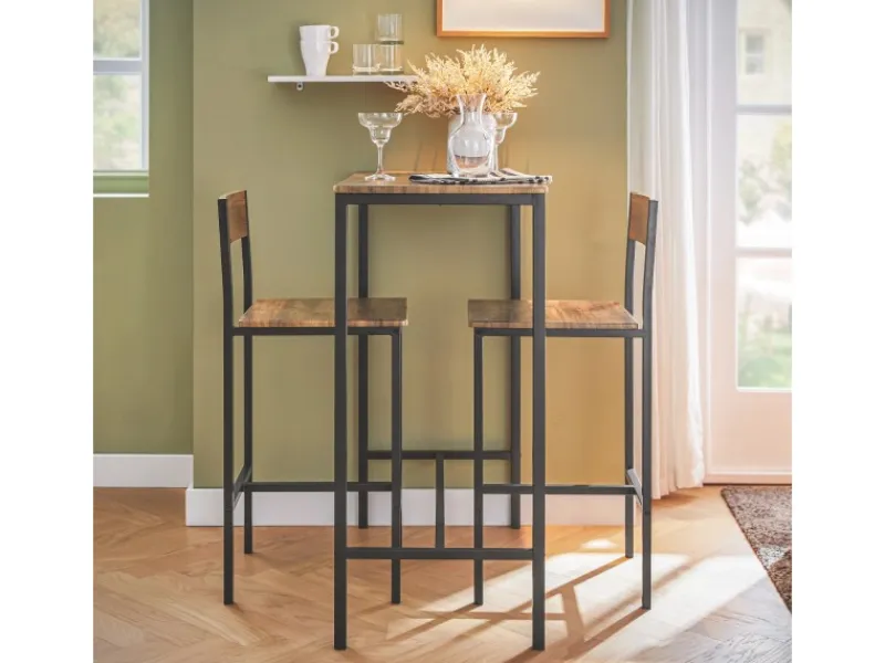 SoBuy Essgruppe Bartisch Set Esstisch mit 2 Stühlen Braun-Schwarz OGT03-XL