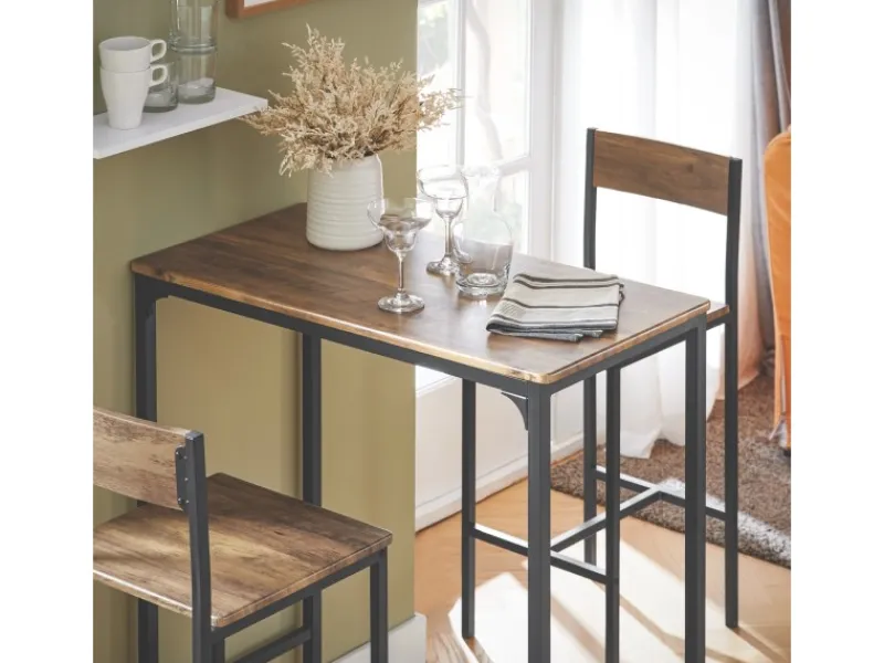 SoBuy Essgruppe Bartisch Set Esstisch mit 2 Stühlen Braun-Schwarz OGT03-XL