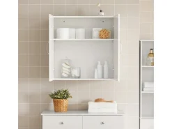SoBuy Hängeschrank Badezimmerschrank mit Verstellbarem Regal 60x60x30cm Weiß FRG231-W