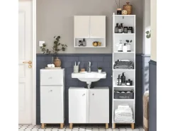 SoBuy Hochschrank Badregal Badezimmerschrank Badezimmermöbel Weiß BZR91-W