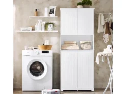 SoBuy Hochschrank Badschrank mit Wäschesack Wäscheschrank Weiß BZR150-W