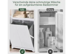 SoBuy Hochschrank Badschrank mit Wäschesack Wäscheschrank Weiß BZR150-W
