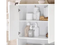 SoBuy Hochschrank Badschrank mit Wäschesack Wäscheschrank Weiß BZR150-W