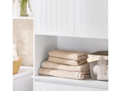 SoBuy Hochschrank Badschrank mit Wäschesack Wäscheschrank Weiß BZR150-W