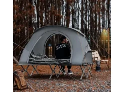 SoBuy 4in1-Zelt mit Campingliege für 2 Personen Metall Oxford-Nylon Grau OGS60-L-HG