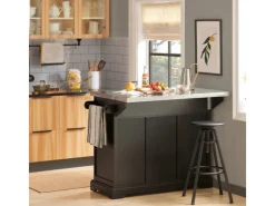 Best SoBuy Kücheninsel Küchenwagen Küchenschrank Servierwagen Schwarz FKW71-SCH