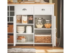 SoBuy Kücheninsel mit 2 Rattankörben Küchenschrank Sideboard Buffet KNL05-W