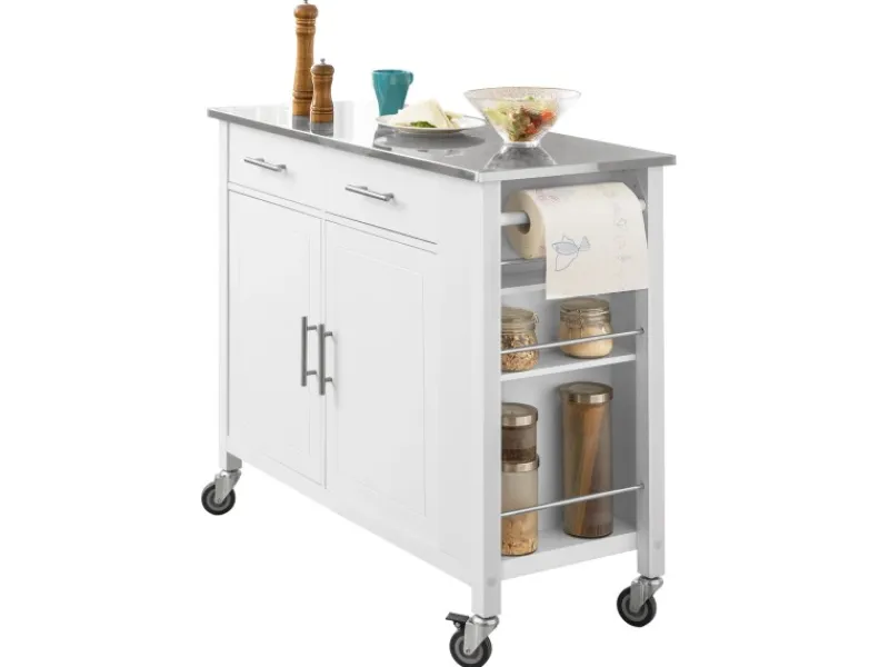 Clearance SoBuy Küchenwagen mit Edelstahlplatte Kücheninsel Rollwagen Weiß FKW108-W