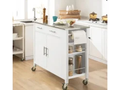 Clearance SoBuy Küchenwagen mit Edelstahlplatte Kücheninsel Rollwagen Weiß FKW108-W