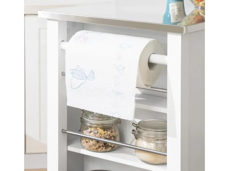 Clearance SoBuy Küchenwagen mit Edelstahlplatte Kücheninsel Rollwagen Weiß FKW108-W