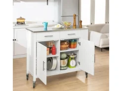 Clearance SoBuy Küchenwagen mit Edelstahlplatte Kücheninsel Rollwagen Weiß FKW108-W