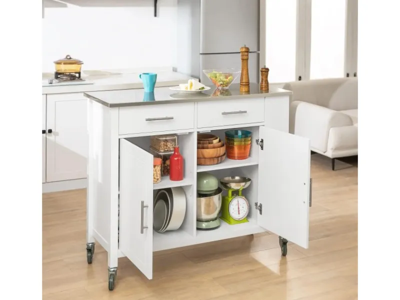 Clearance SoBuy Küchenwagen mit Edelstahlplatte Kücheninsel Rollwagen Weiß FKW108-W