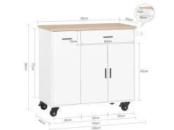 Outlet SoBuy Küchenwagen mit Gewürzregal Sideboard Küchenschrank 105x92x46cm Weiß-Natur FKW126-WN