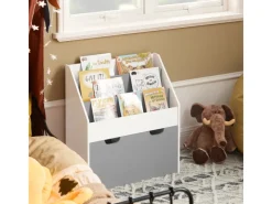 SoBuy Kinder Bücherregal Kinderregal mit 3 Ablagen Spielzeugtruhe Weiß KMB17-HG