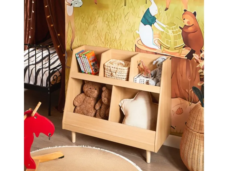 New SoBuy Kinderregal mit 5 Fächern Bücherregal Aufbewahrungsregal KMB111-N Natur