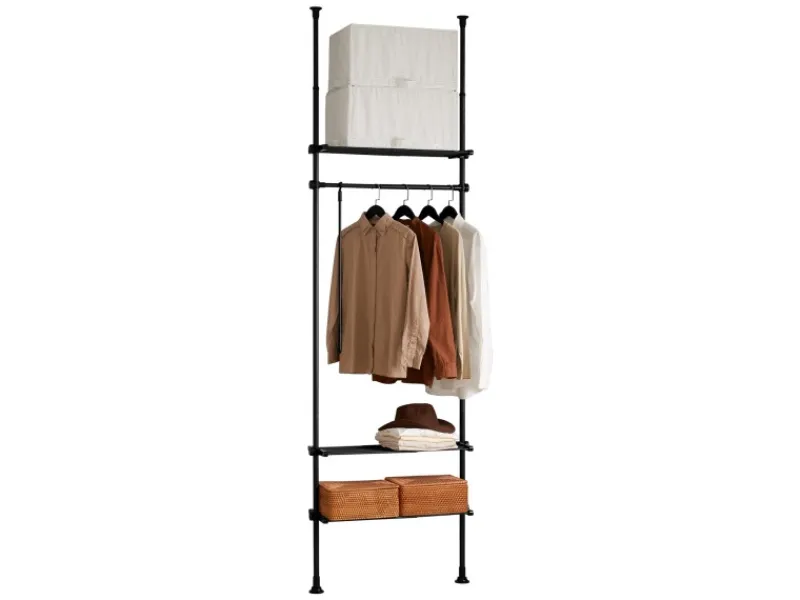 SoBuy Kleiderständer mit 3 Ablagen Garderobenständer Schwarz KLS07-SCH