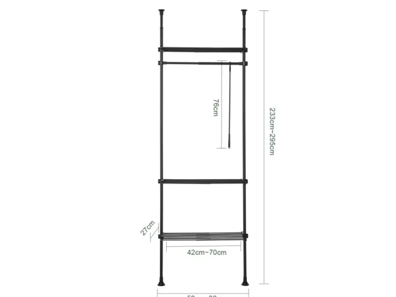 SoBuy Kleiderständer mit 3 Ablagen Garderobenständer Schwarz KLS07-SCH