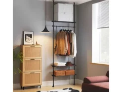 SoBuy Kleiderständer mit 3 Ablagen Garderobenständer Schwarz KLS07-SCH