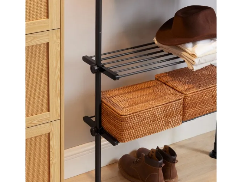 SoBuy Kleiderständer mit 3 Ablagen Garderobenständer Schwarz KLS07-SCH