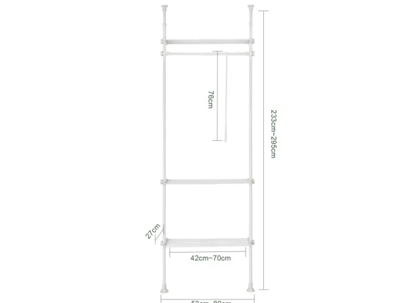 SoBuy Kleiderständer mit 1 Kleiderstange und 3 Ablagen Stahl Weiß KLS07-W