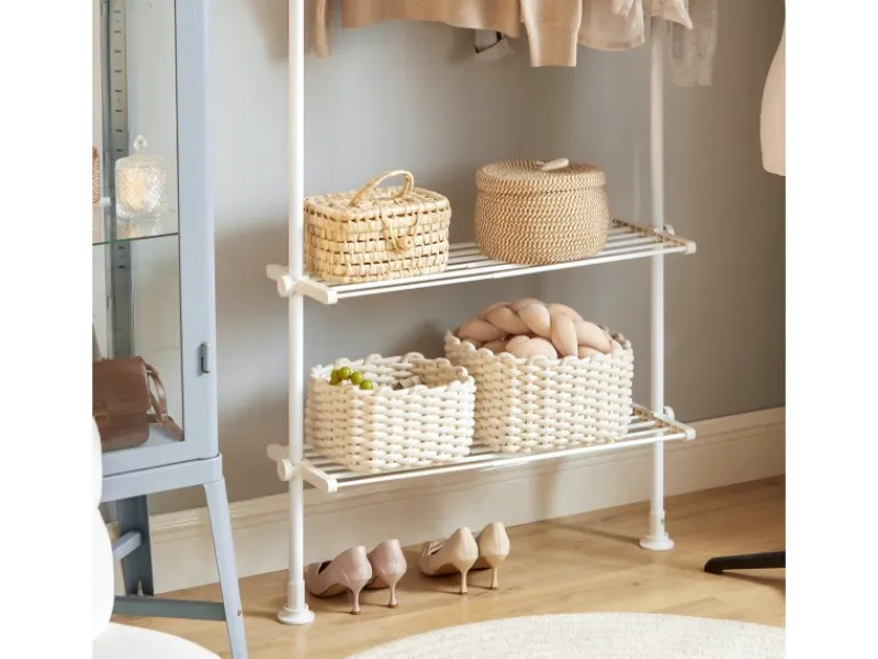 SoBuy Kleiderständer mit 1 Kleiderstange und 3 Ablagen Stahl Weiß KLS07-W