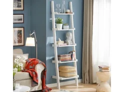 SoBuy Leiterregal aus Holz mit fünf Böden Wandregal Weiß FRG17-W