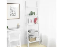 SoBuy Leiterregal aus Holz mit fünf Böden Wandregal Weiß FRG17-W