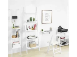 SoBuy Leiterregal aus Holz mit fünf Böden Wandregal Weiß FRG17-W