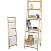 SoBuy Leiterregal Bücherregal mit 4 Böden klappbar Kautschukholz FRG162-N