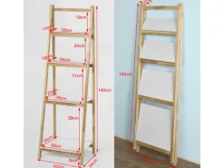 SoBuy Leiterregal Bücherregal mit 4 Böden klappbar Kautschukholz FRG162-N