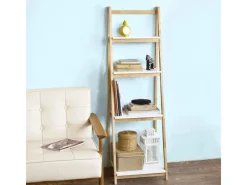 SoBuy Leiterregal Bücherregal mit 4 Böden klappbar Kautschukholz FRG162-N