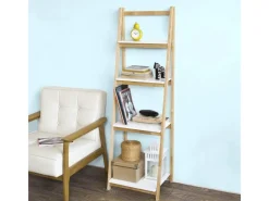 SoBuy Leiterregal Bücherregal mit 4 Böden klappbar Kautschukholz FRG162-N