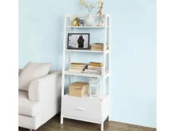 SoBuy Leiterregal mit Ablagen und Schublade MDF Weiß FRG116-W