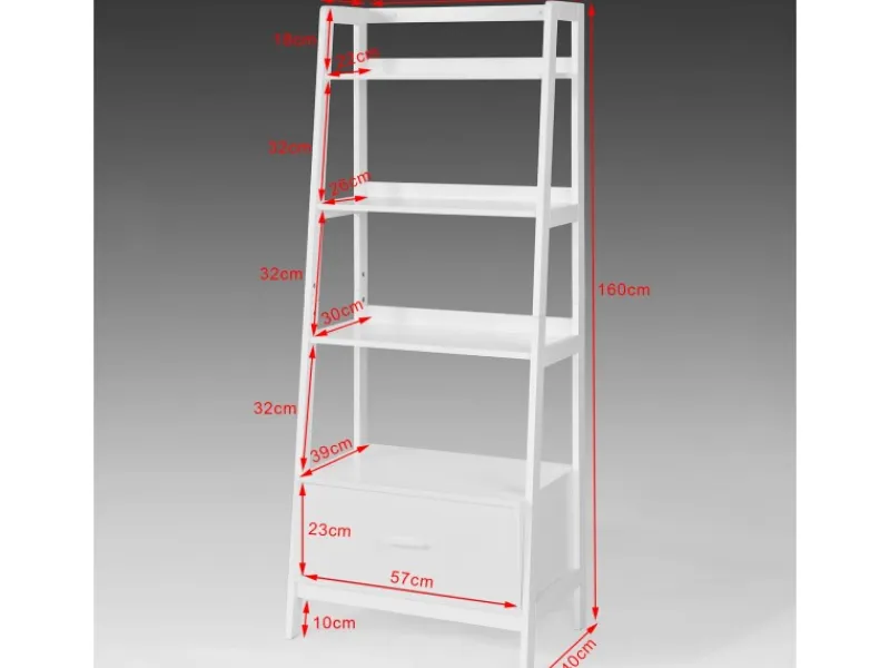 SoBuy Leiterregal mit Ablagen und Schublade MDF Weiß FRG116-W
