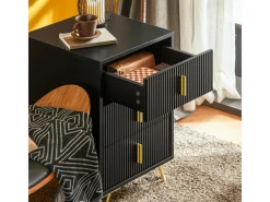 SoBuy Nachttisch mit 3 Schubladen Moderner Beistelltisch 40x63x40cm Schwarz FBT115-L-SCH