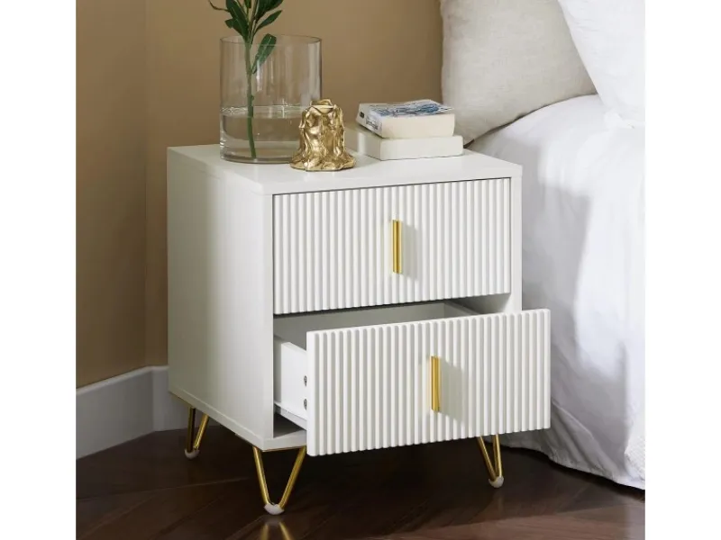 SoBuy Nachttisch mit 2 Schubladen Sofatisch Beistelltisch Weiß FBT115-W