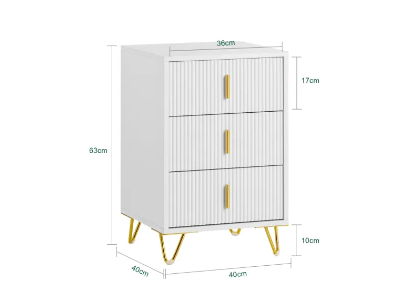 SoBuy Nachttisch mit 3 Schubladen Moderner Beistelltisch 40x63x40cm Weiß FBT115-L-W