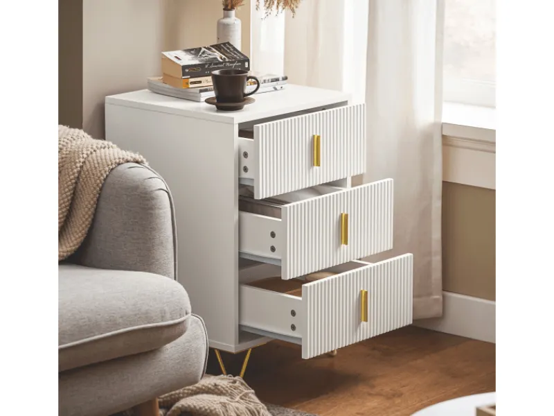 SoBuy Nachttisch mit 3 Schubladen Moderner Beistelltisch 40x63x40cm Weiß FBT115-L-W