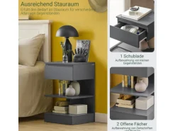 SoBuy Nachttisch mit Schublade und 2 Ablagen Beistelltisch 39x65x39cm Grau FBT49-HG