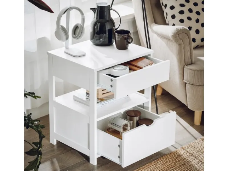 Best SoBuy Nachttisch Nachtschrank mit 2 Schubladen Beistelltisch FRG258-II-W Weiß