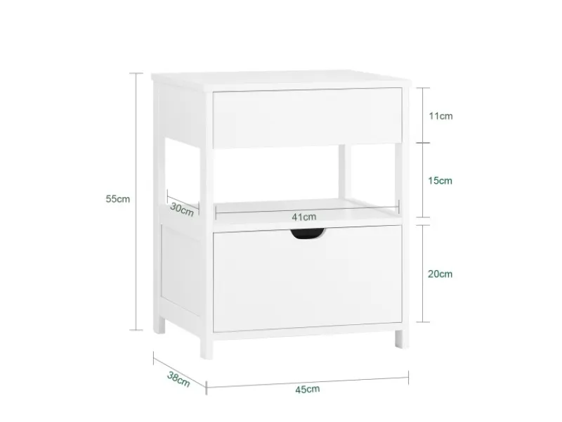 Best SoBuy Nachttisch Nachtschrank mit 2 Schubladen Beistelltisch FRG258-II-W Weiß