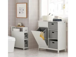 Hot SoBuy Nischenregal mit 2 abnehmbaren Körben Holz Vlies Weiß BZR83-W