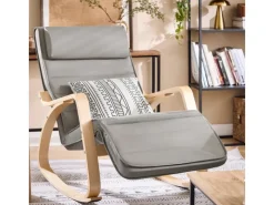 SoBuy Schaukelstuhl Schaukelsessel mit Verstellbarer Fußstütze FST16-DG