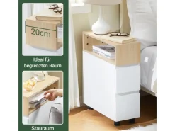 Hot SoBuy Schmaler Beistelltisch mit 2 Schubladen Nachttisch mit Rollen FBT155-WN
