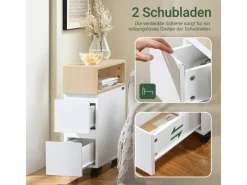 Hot SoBuy Schmaler Beistelltisch mit 2 Schubladen Nachttisch mit Rollen FBT155-WN
