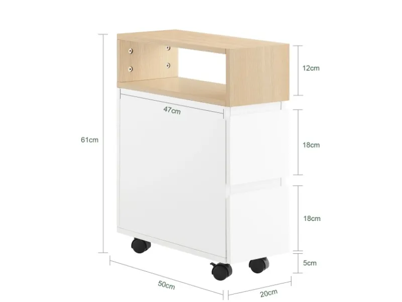 Hot SoBuy Schmaler Beistelltisch mit 2 Schubladen Nachttisch mit Rollen FBT155-WN