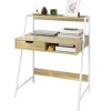 SoBuy Schreibtisch mit Ablage und Schublade MDF Metall Natur FWT63-N