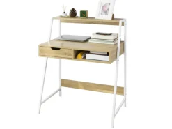 SoBuy Schreibtisch mit Ablage und Schublade MDF Metall Natur FWT63-N